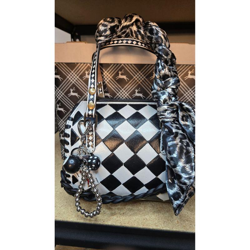 Checkered Tooled Leather Speedy Bags - Durable High-Quality Classic Style Adjustable Strap Spacious Interior Lightweight Everyday Essentials
