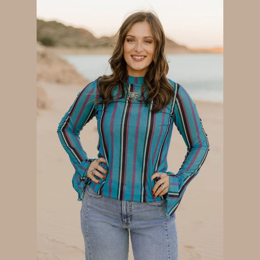 Bell Sleeve Mesh Top - Comfy Stretchy 96% Polyester 4% Spandex Top for Any Occasion Effortless Style Shirts