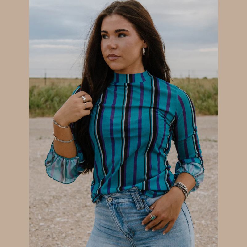 Bell Sleeve Mesh Top - Comfy Stretchy 96% Polyester 4% Spandex Top for Any Occasion Effortless Style Shirts