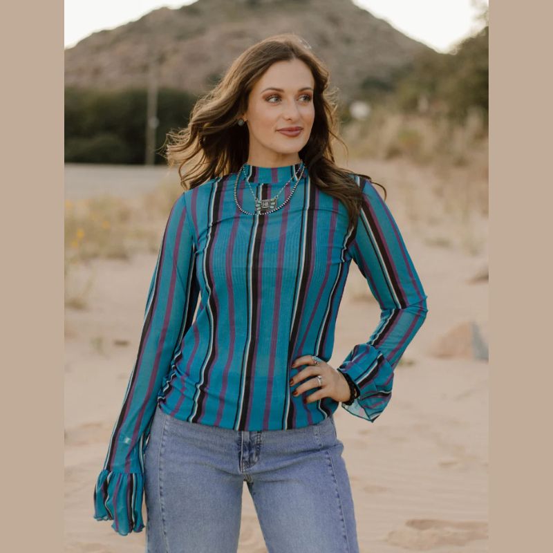 Bell Sleeve Mesh Top - Comfy Stretchy 96% Polyester 4% Spandex Top for Any Occasion Effortless Style Shirts