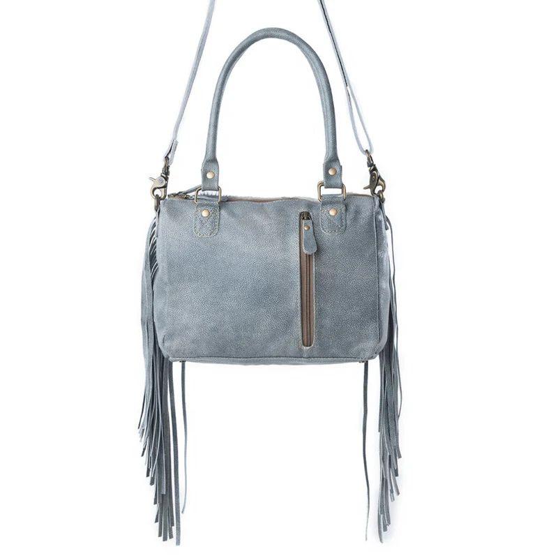 Myra Western Concealed Carry Purse Brindle Mint Genuine Leather Fringe Multifunctional CCW Bag